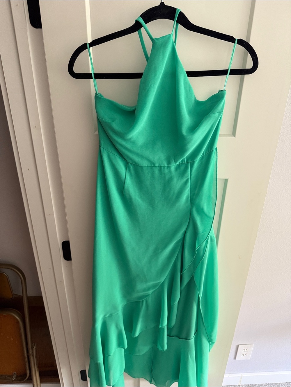 Green Halter Ruffle Midi Dress